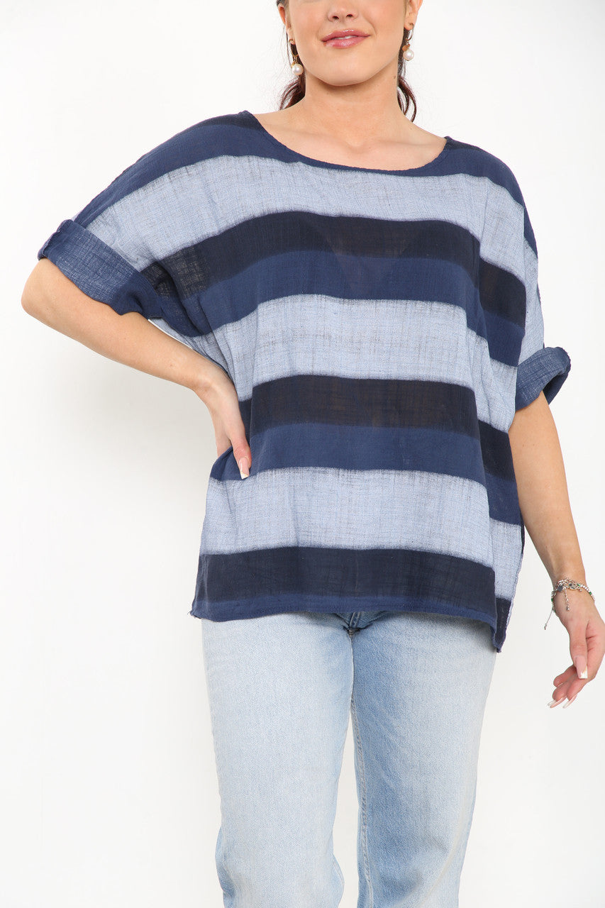 Ladies Ombre Tie Dye Top Navy