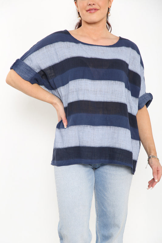 Ladies Ombre Tie Dye Top Navy