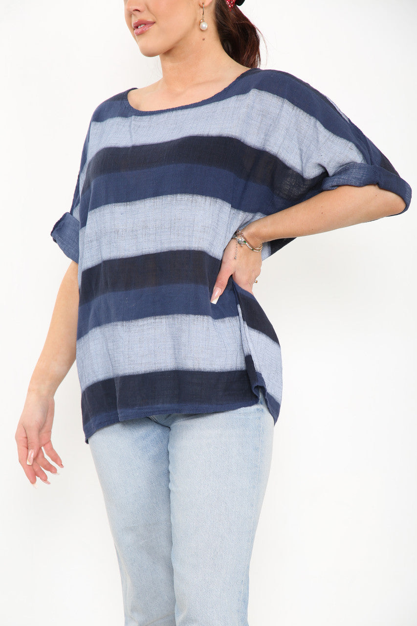 Ladies Ombre Tie Dye Top Navy