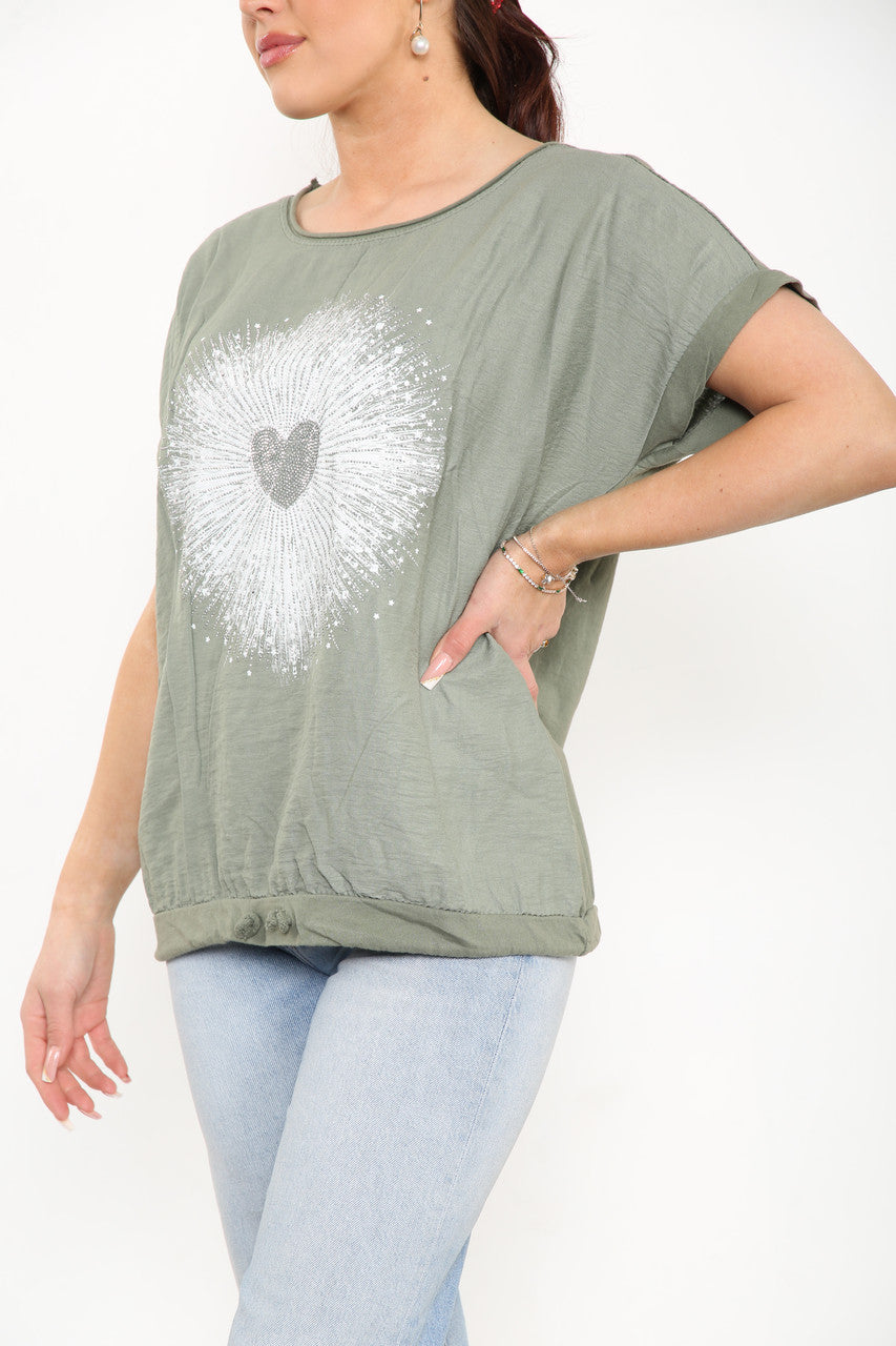 HART BARST GRAFISCHE TOP KHAKI