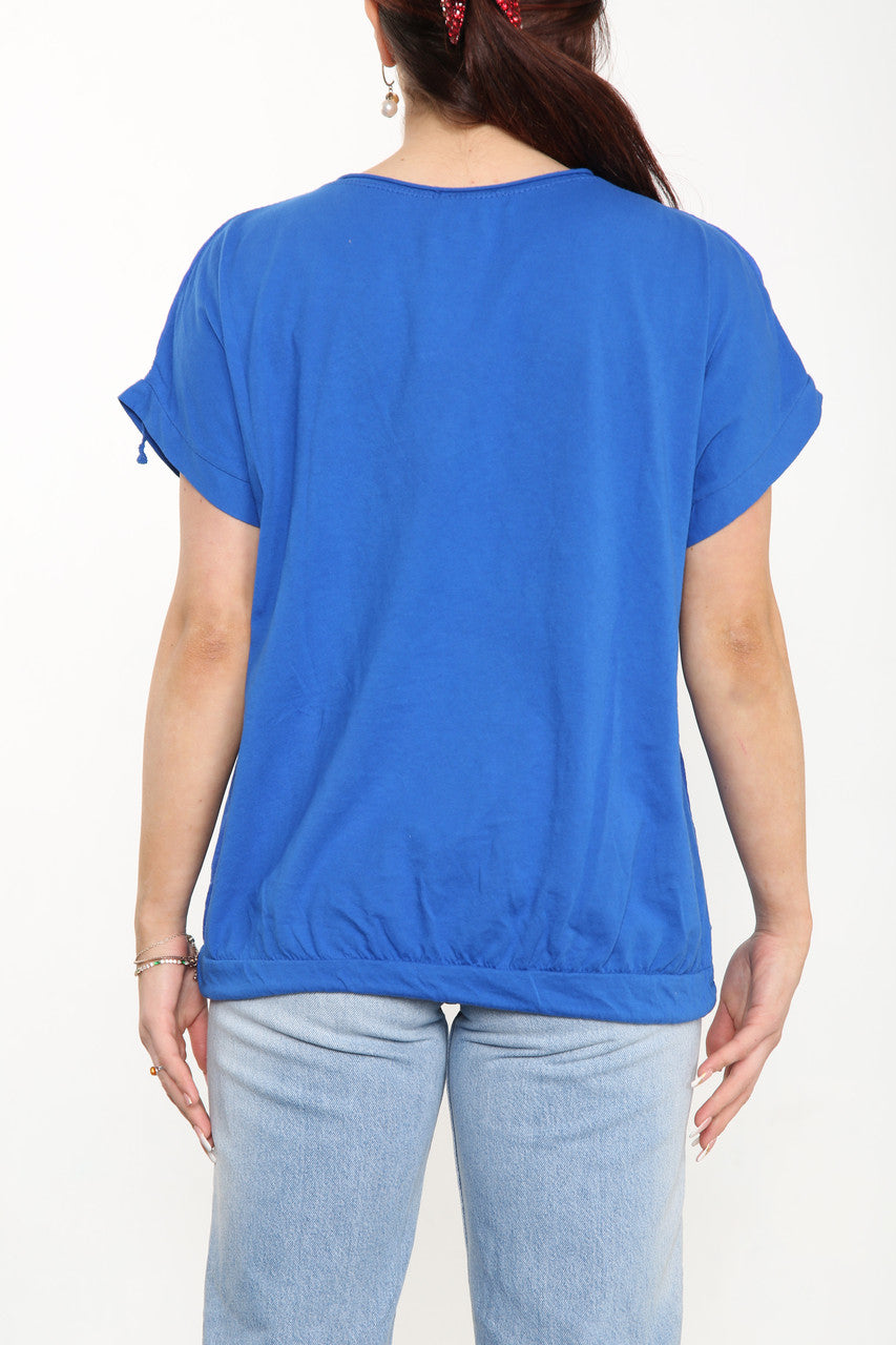 Ladies Diamante Starburst Heart Top Royal Blue