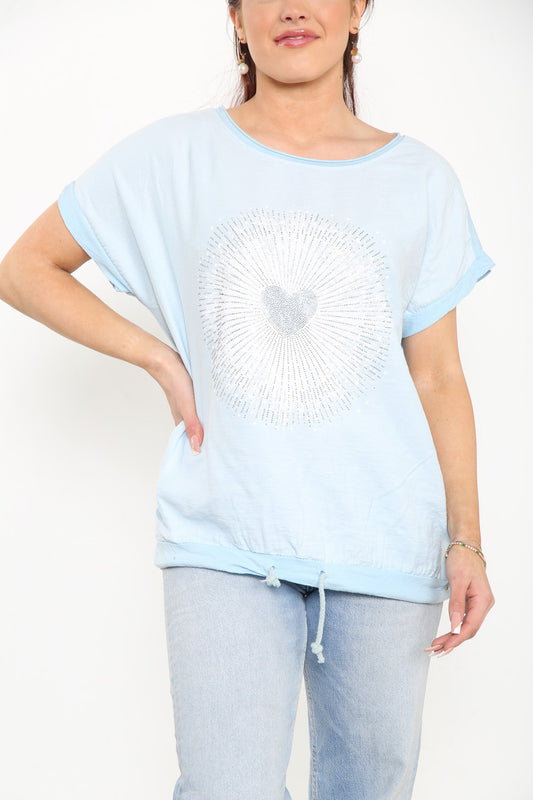 HEART BURST GRAPHIC TOP SKY BLUE