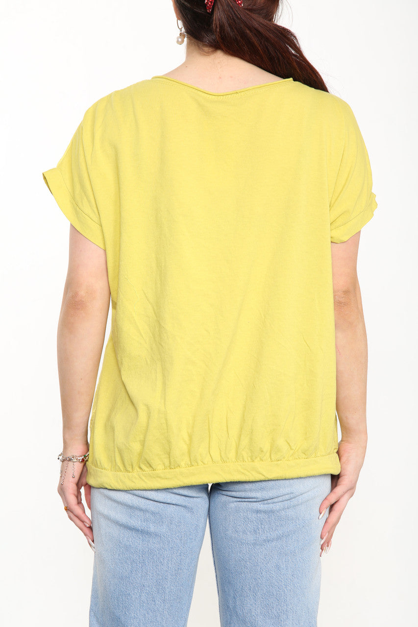 Ladies Diamante Starburst Heart Top Yellow
