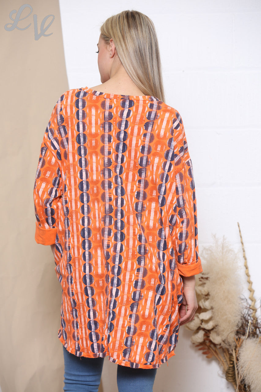 Ladies Circle Streep 3 Knoop Tuniek Top Oranje