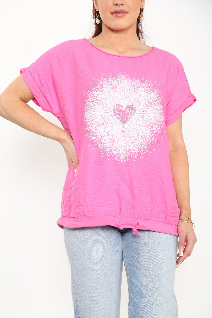 HEART BURST GRAPHIC TOP CERISE