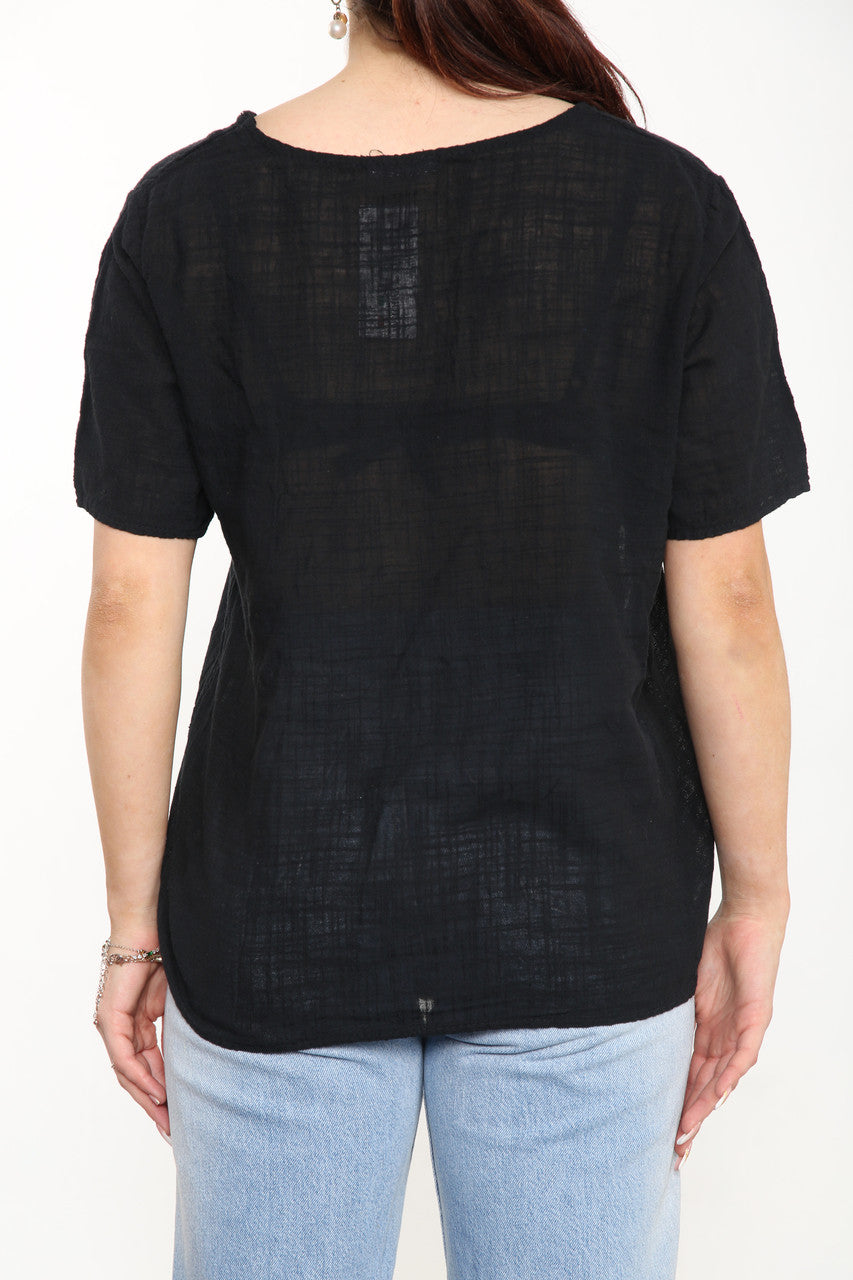 Ladies Dandelion Flowers Top Black