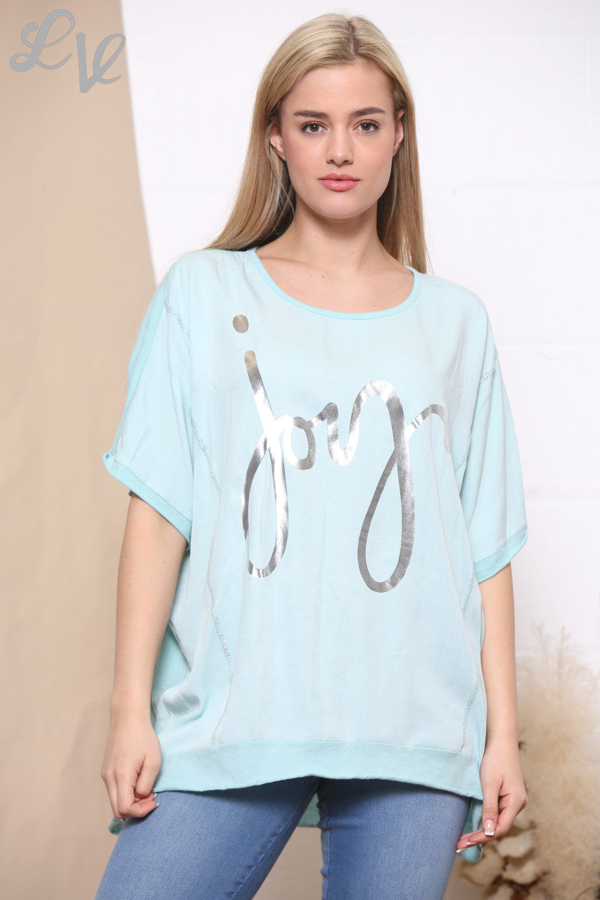 Ladies Foil Joy Script Top Mint