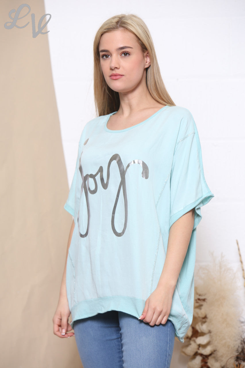 Ladies Foil Joy Script Top Mint