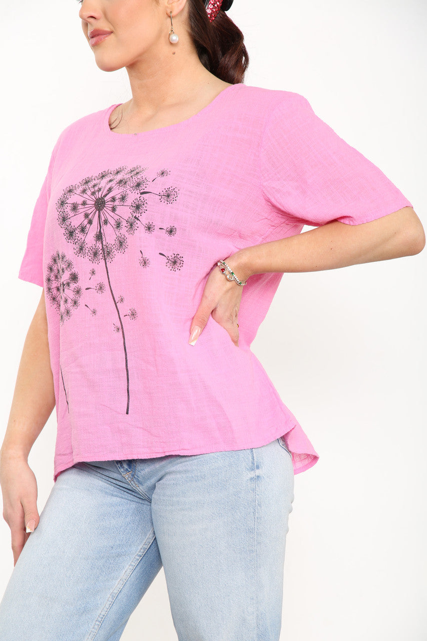 Ladies Dandelion Flowers Top Pink