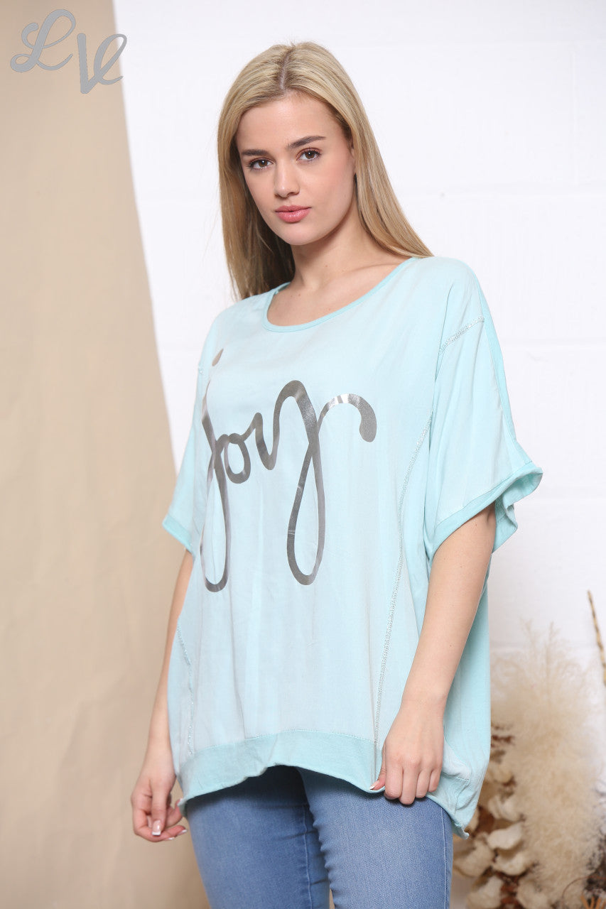 Ladies Foil Joy Script Top Mint