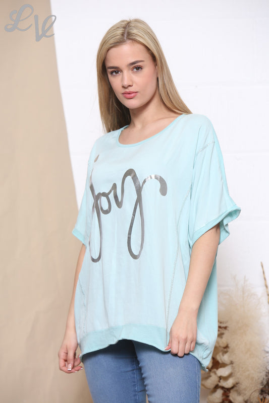 Ladies Foil Joy Script Top Mint