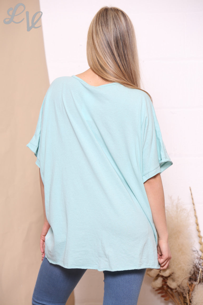 Ladies Foil Joy Script Top Mint