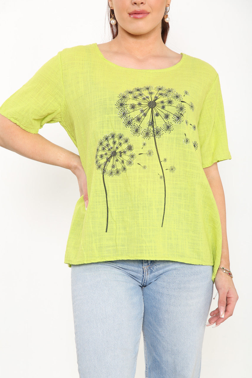 Ladies Dandelion Flowers Top Lime