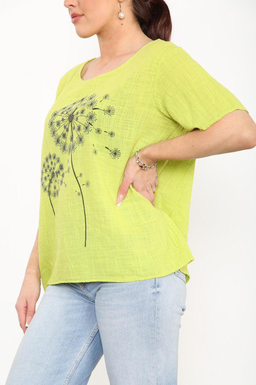 Ladies Dandelion Flowers Top Lime