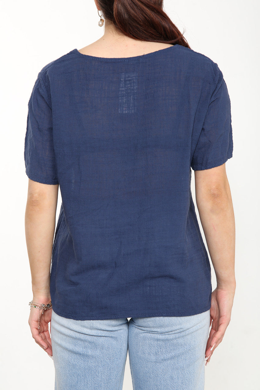 Ladies Dandelion Flowers Top Navy