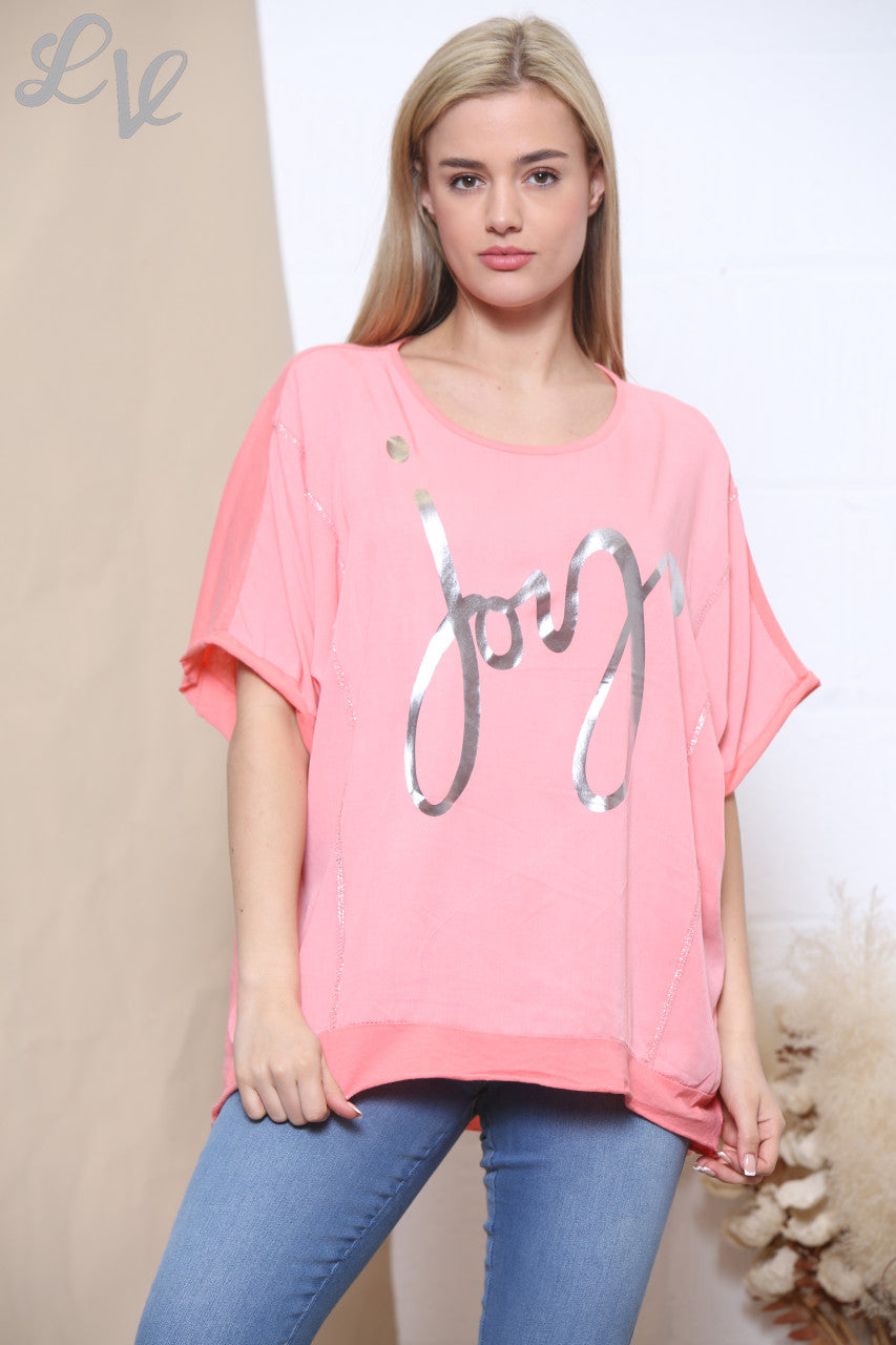 Dames Folie Joy Script Top Koraal