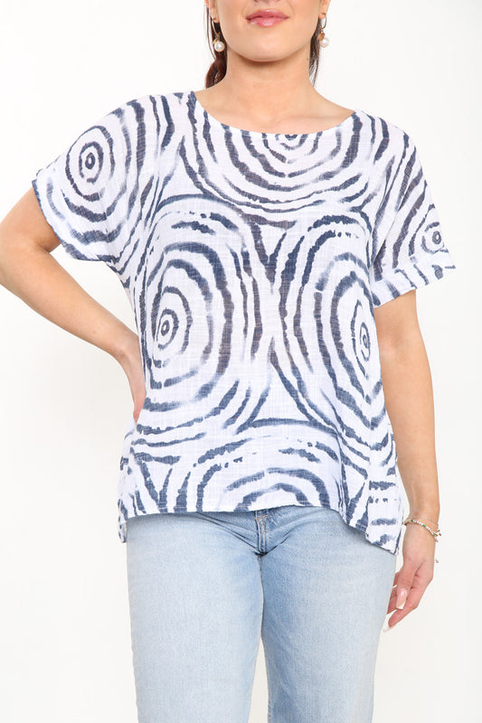 Ladies Swirls Print Top White