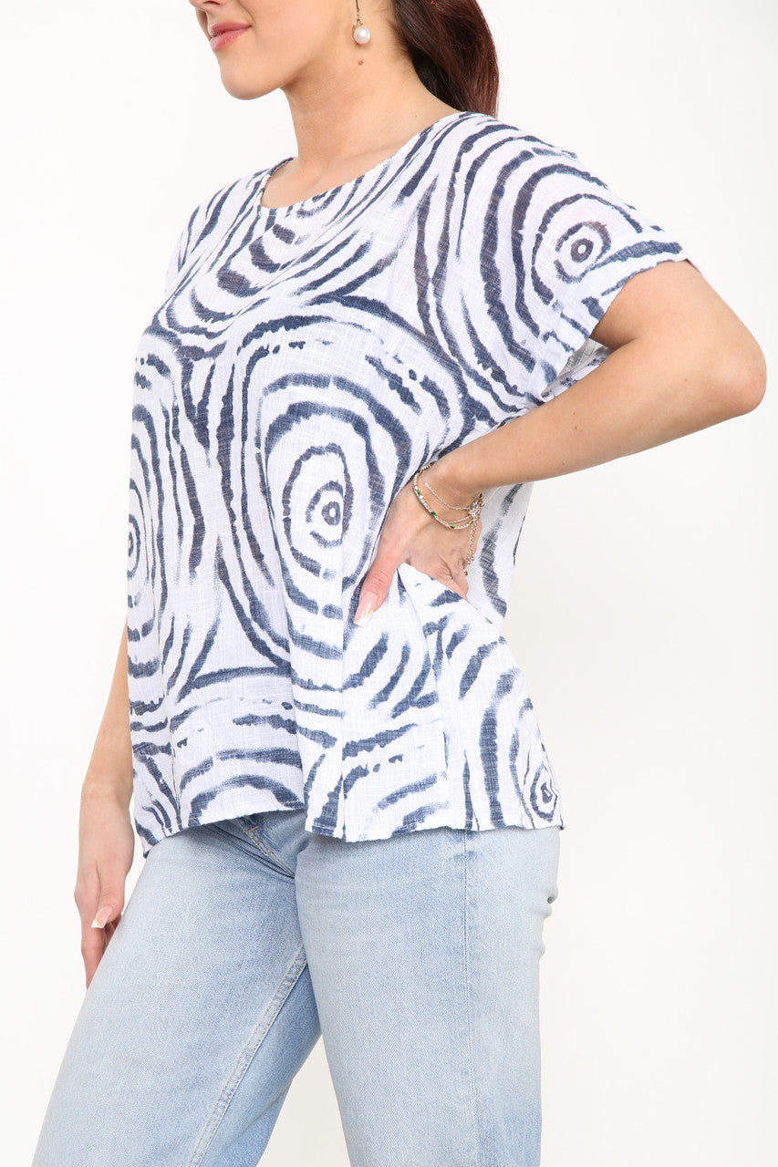 Ladies Swirls Print Top White