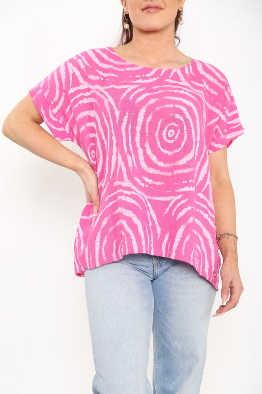 Ladies Swirls Print Top Cerise
