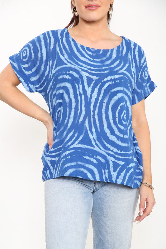 Ladies Swirls Print Top Royal Blue