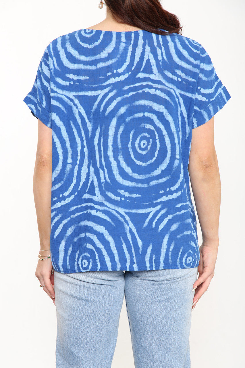 Ladies Swirls Print Top Royal Blue