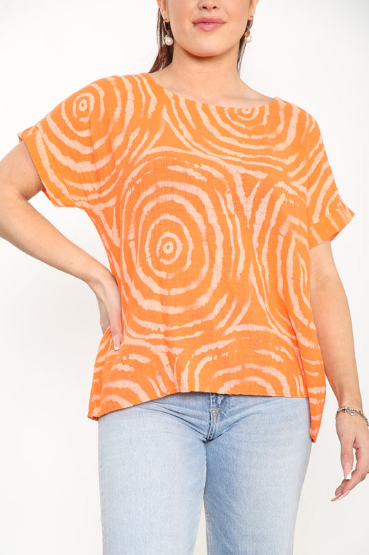 Ladies Swirls Print Top Orange