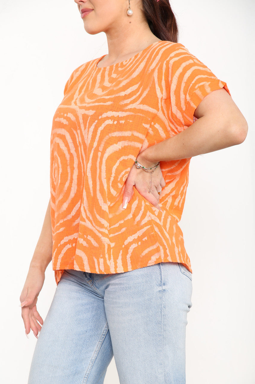 Ladies Swirls Print Top Orange