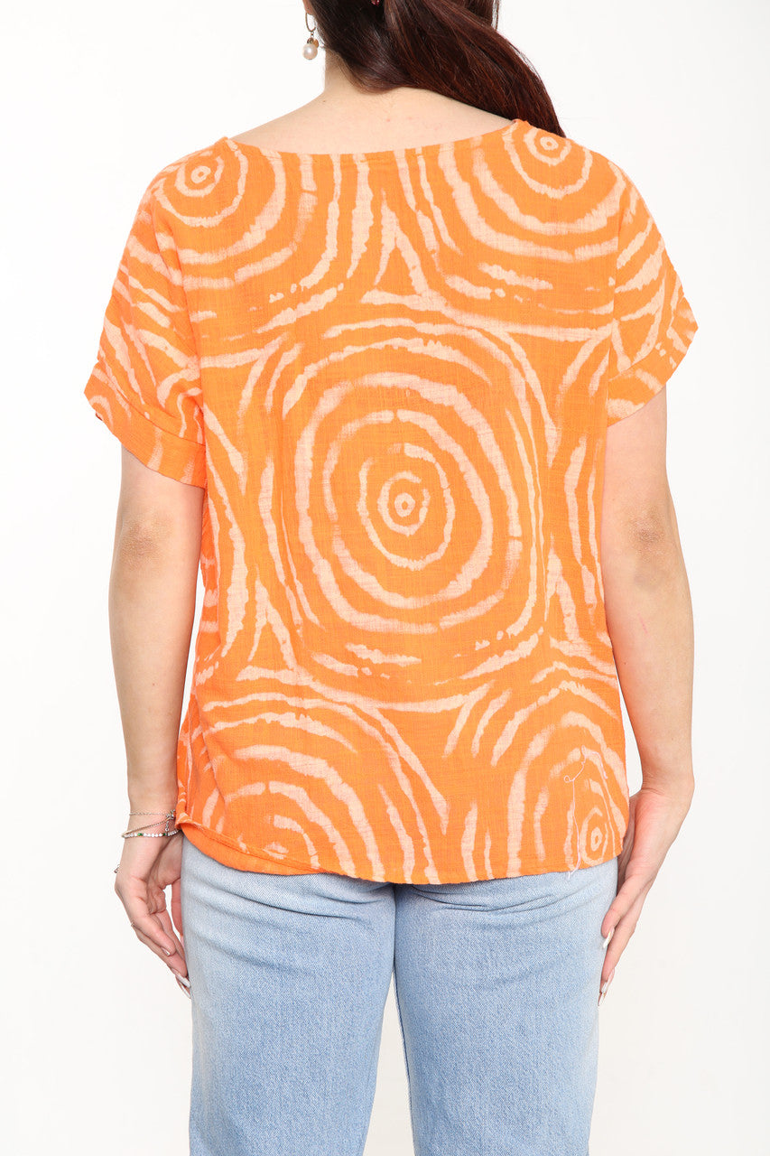 Ladies Swirls Print Top Orange