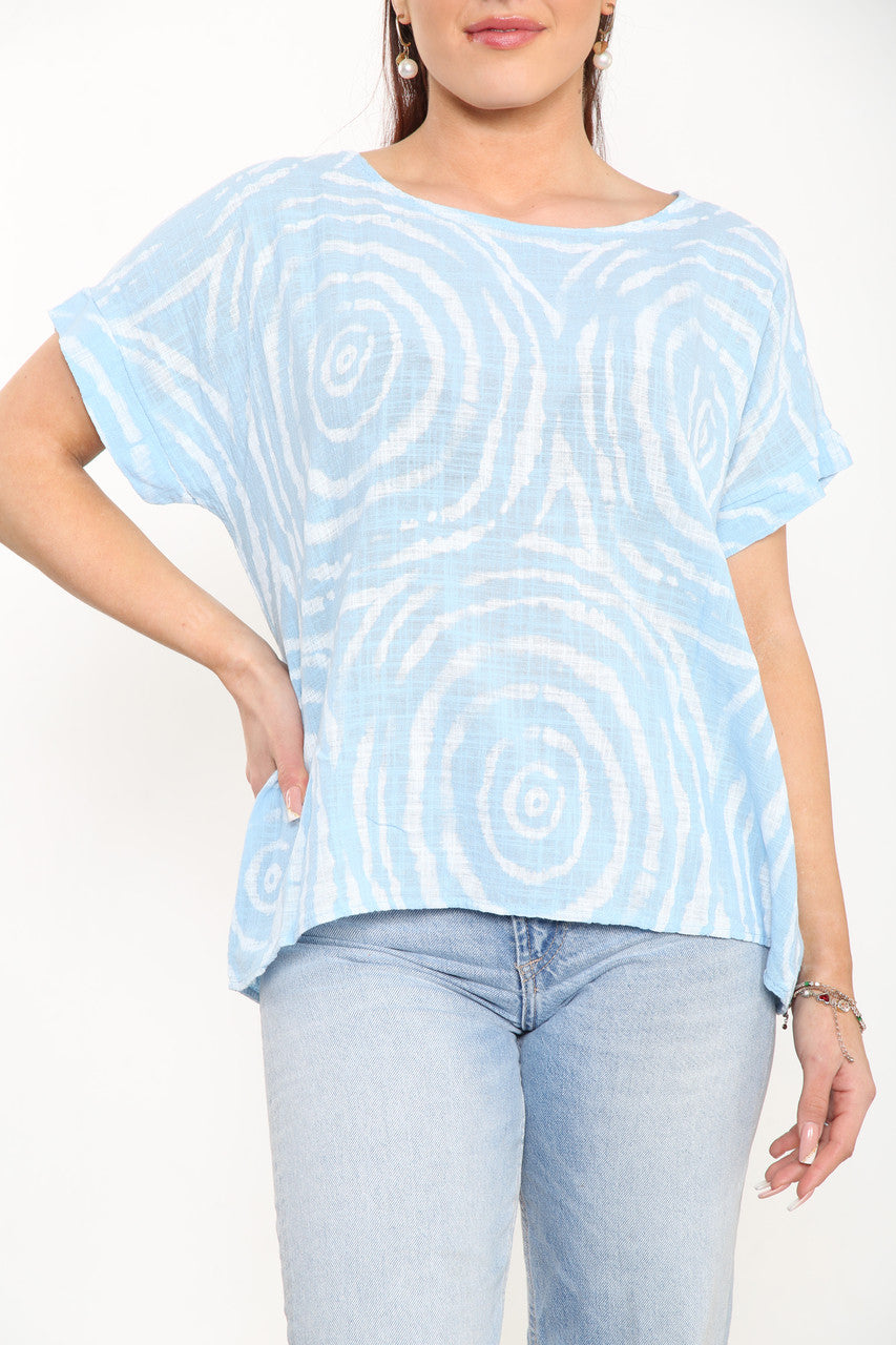 Ladies Swirls Print Top Light Blue