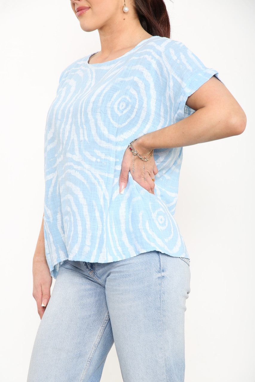 Ladies Swirls Print Top Light Blue