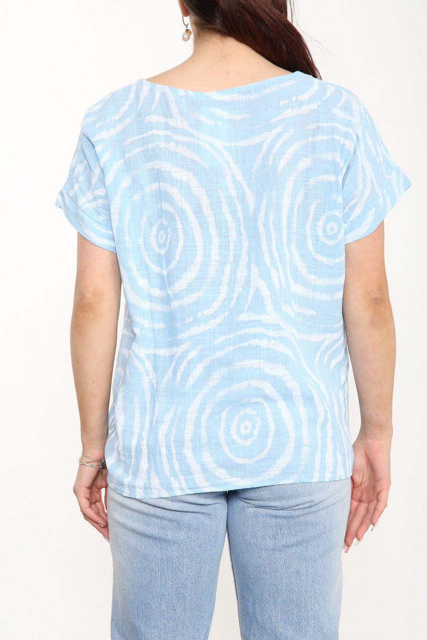 Ladies Swirls Print Top Light Blue