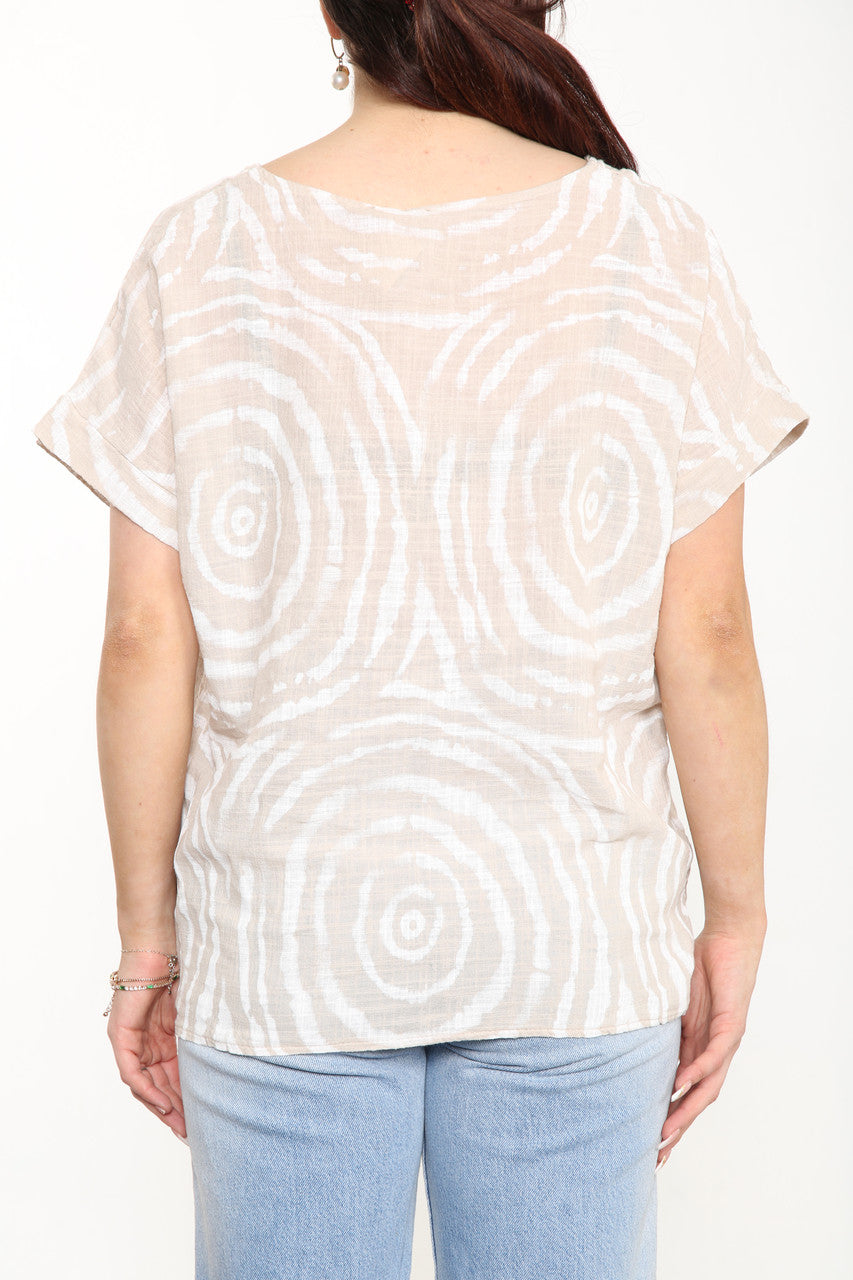 Ladies Swirls Print Top Stone