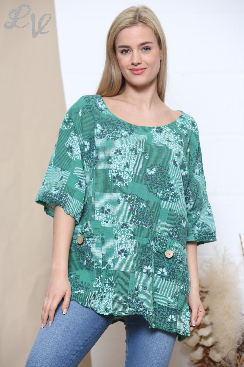 Dames Top met Bloemenprint Groen