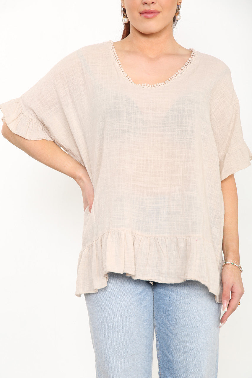 Ladies Plain Top With Frill Hem Stone
