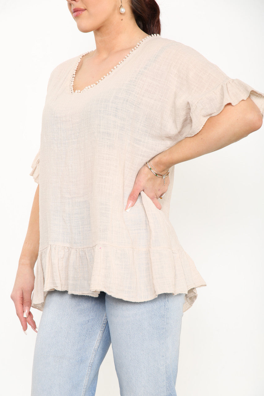 Ladies Plain Top With Frill Hem Stone