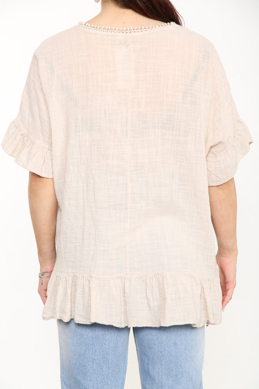 Ladies Plain Top With Frill Hem Stone