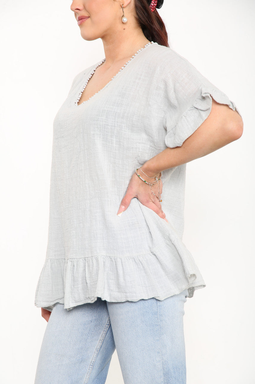 Ladies Plain Top With Frill Hem Silver