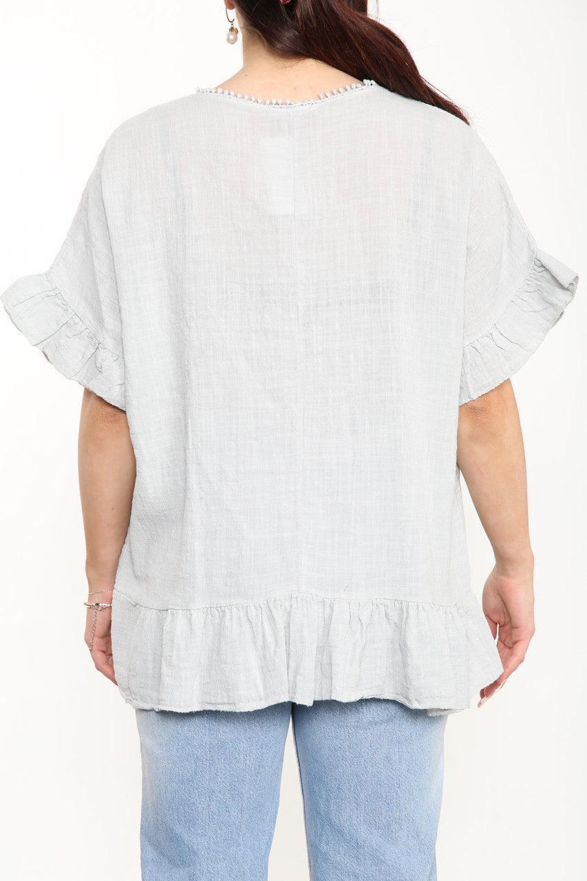 Ladies Plain Top With Frill Hem Silver