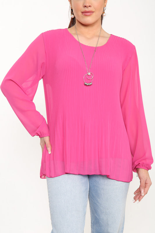 Ladies Plain Pleated Blouse Top Cerise