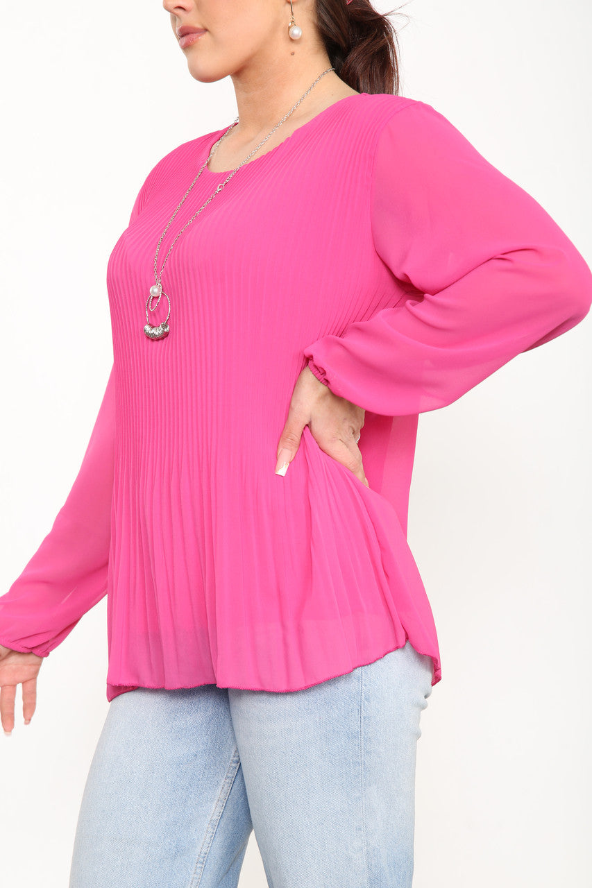 Ladies Plain Pleated Blouse Top Cerise