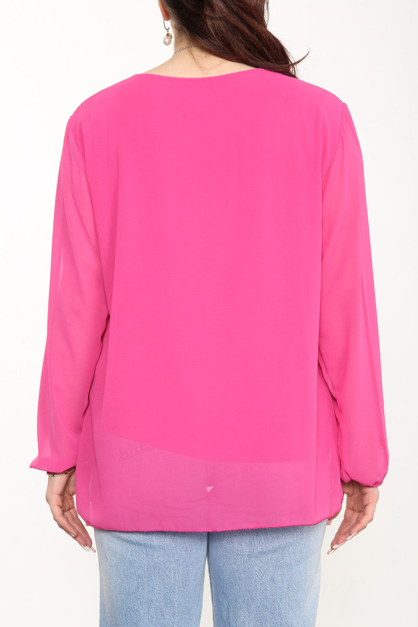 Ladies Plain Pleated Blouse Top Cerise