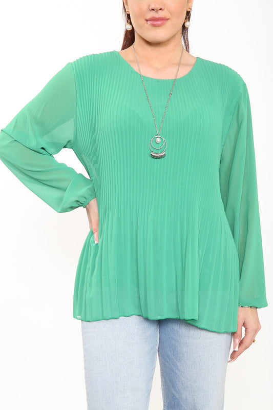 Ladies Plain Pleated Blouse Top Green
