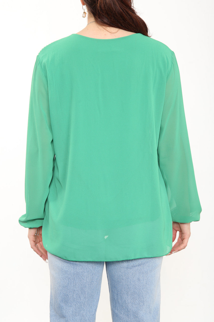 Ladies Plain Pleated Blouse Top Green