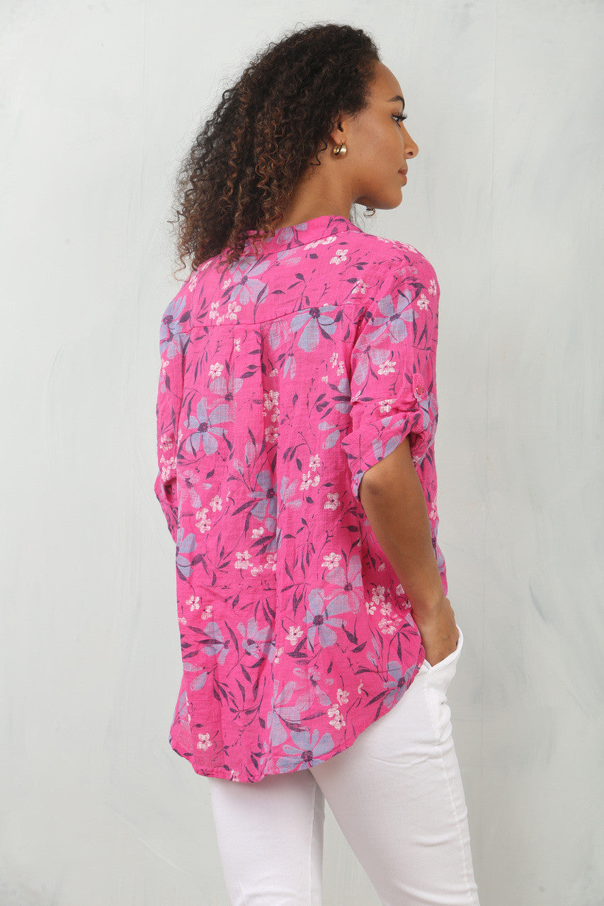 OPAHEMD MET TULPENPRINT CERISE