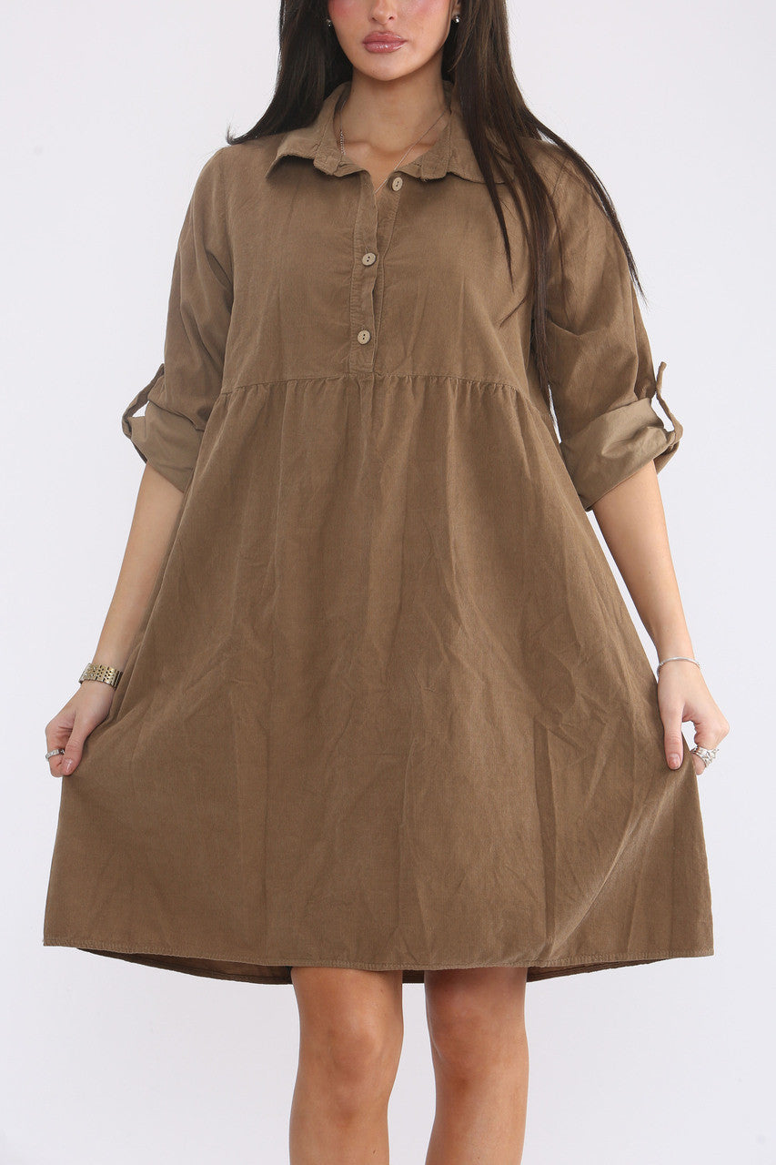 CORDUROY OVERHEMDJESJURK TAN