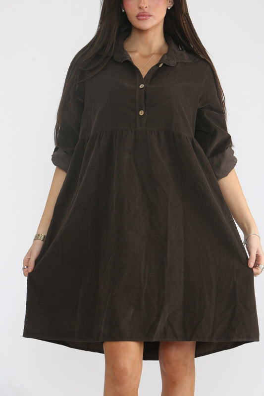 CORDUROY OVERHEMDBLOUSE JURK BRUIN
