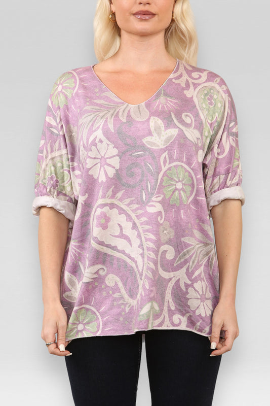 PAISLEY PRINT FINE KNIT JUMPER TOP PURPLE