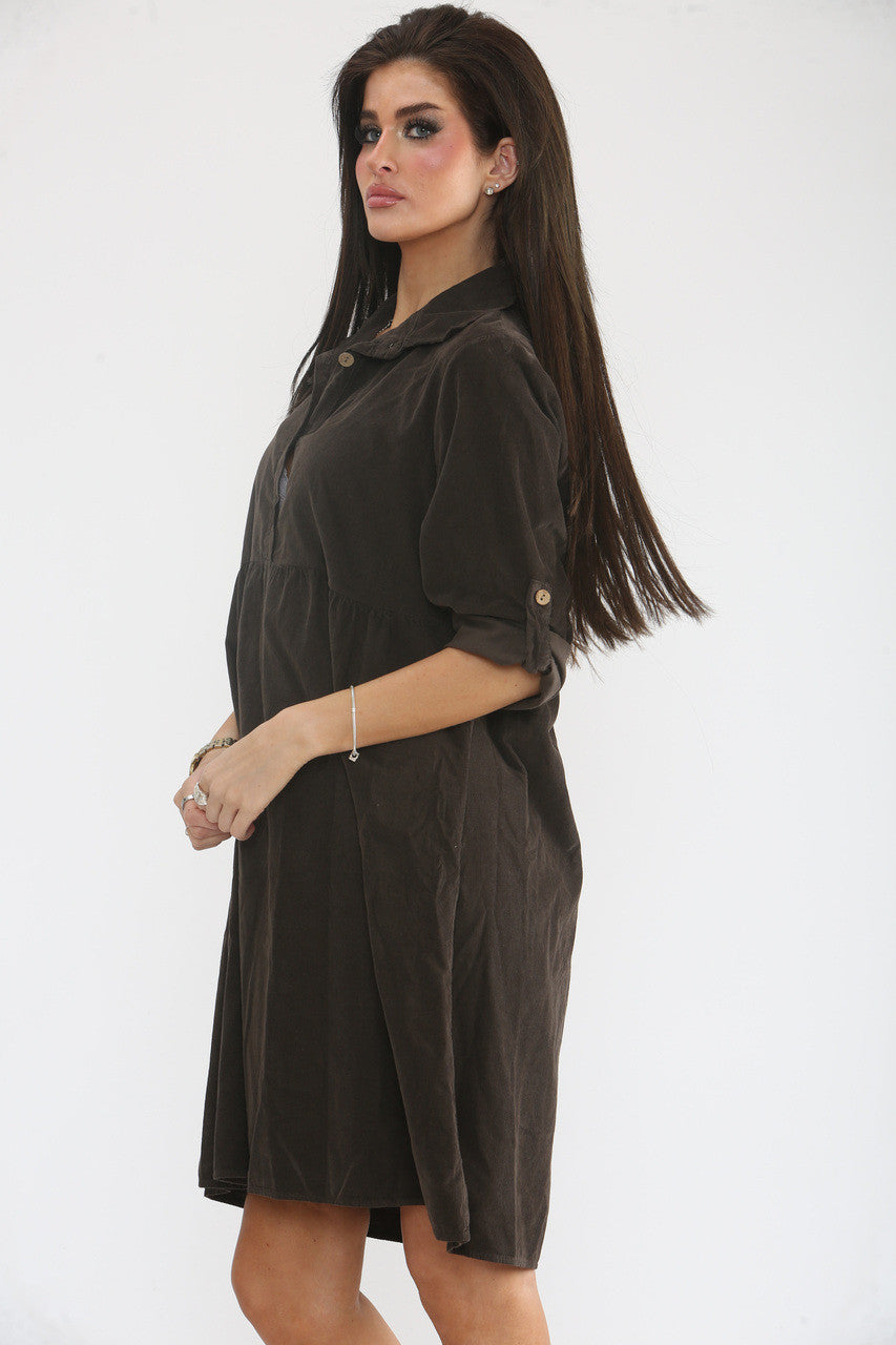 CORDUROY OVERHEMDBLOUSE JURK BRUIN