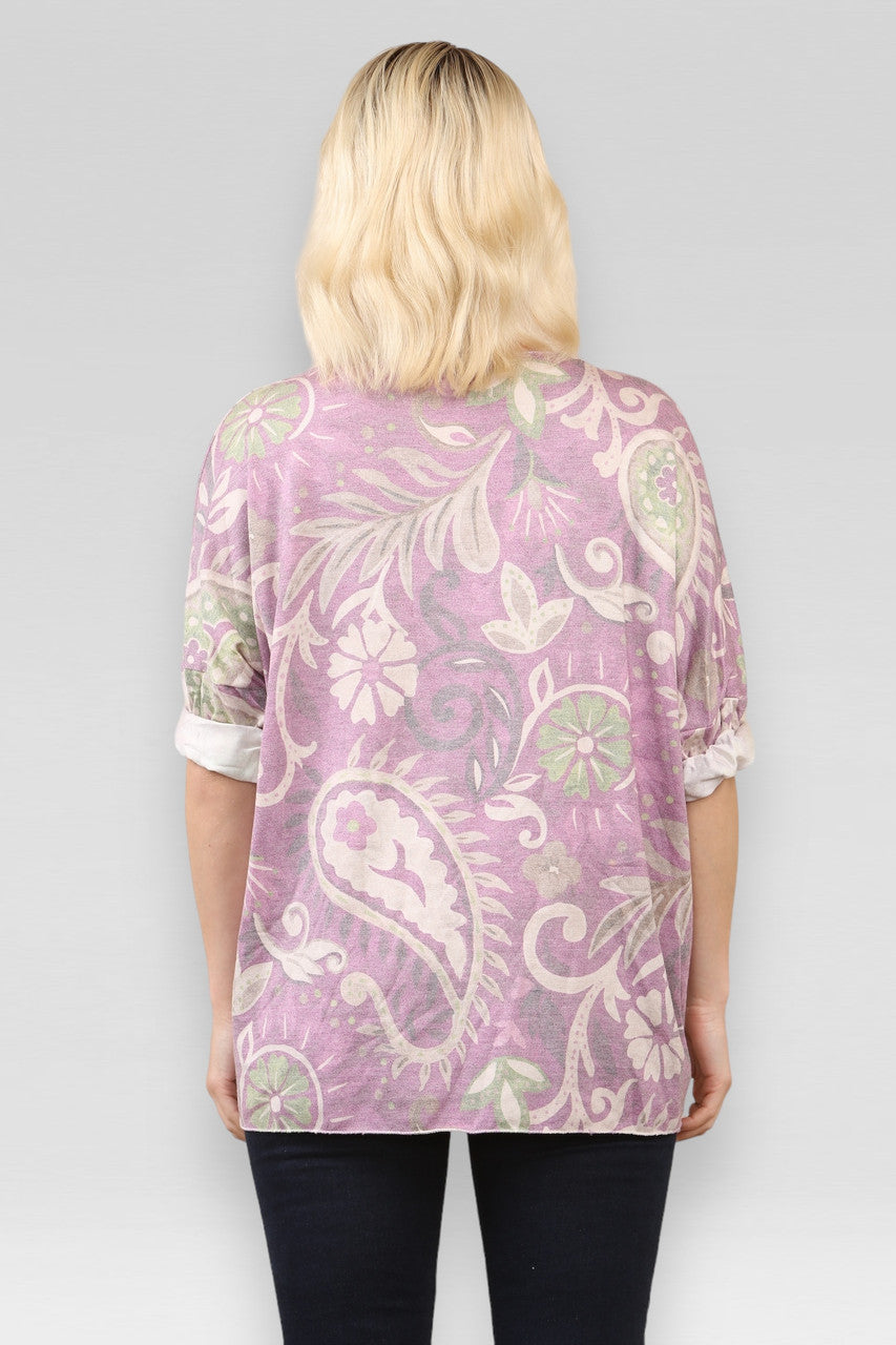 PAISLEY PRINT FINE KNIT JUMPER TOP PURPLE