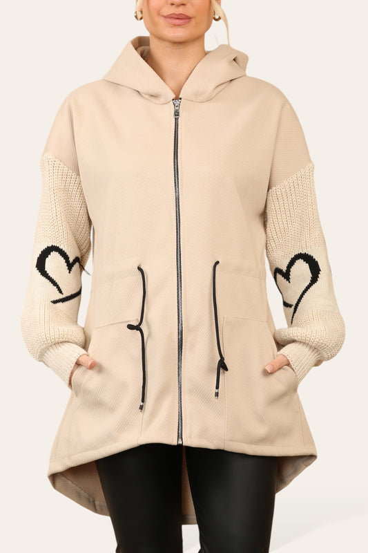 LIEFDESHART GEBREIDE MOUW CAPUCHON VEST BEIGE